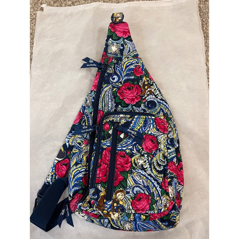 Vera Bradley Navy Paisley Sling Backpack with Pink Roses